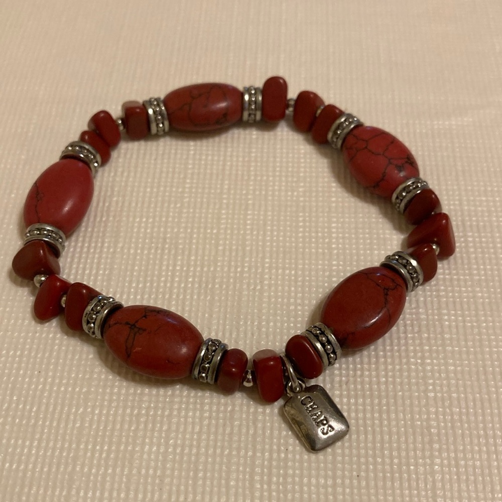 Chaps faux coral and silver tone beaded bracelet